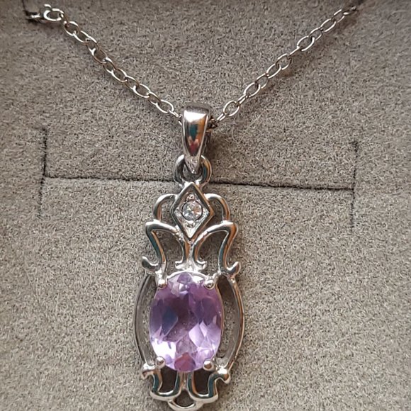 February's Birthstone Amethyst Necklace Sterling Silver Stamped (925) - Picture 5 of 15